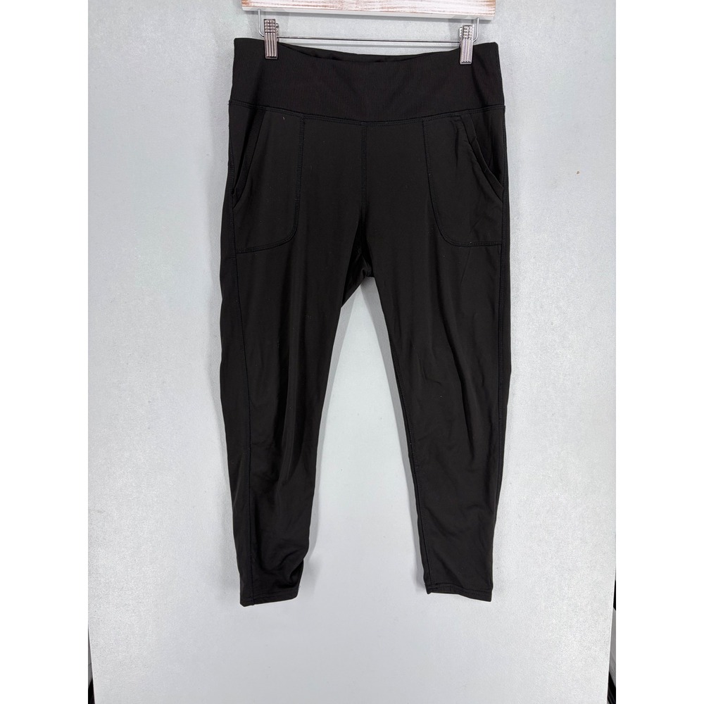 Adrienne Vittadini Women Leggings Black Sport Ribbed Waist Pockets L - Picture 2 of 4